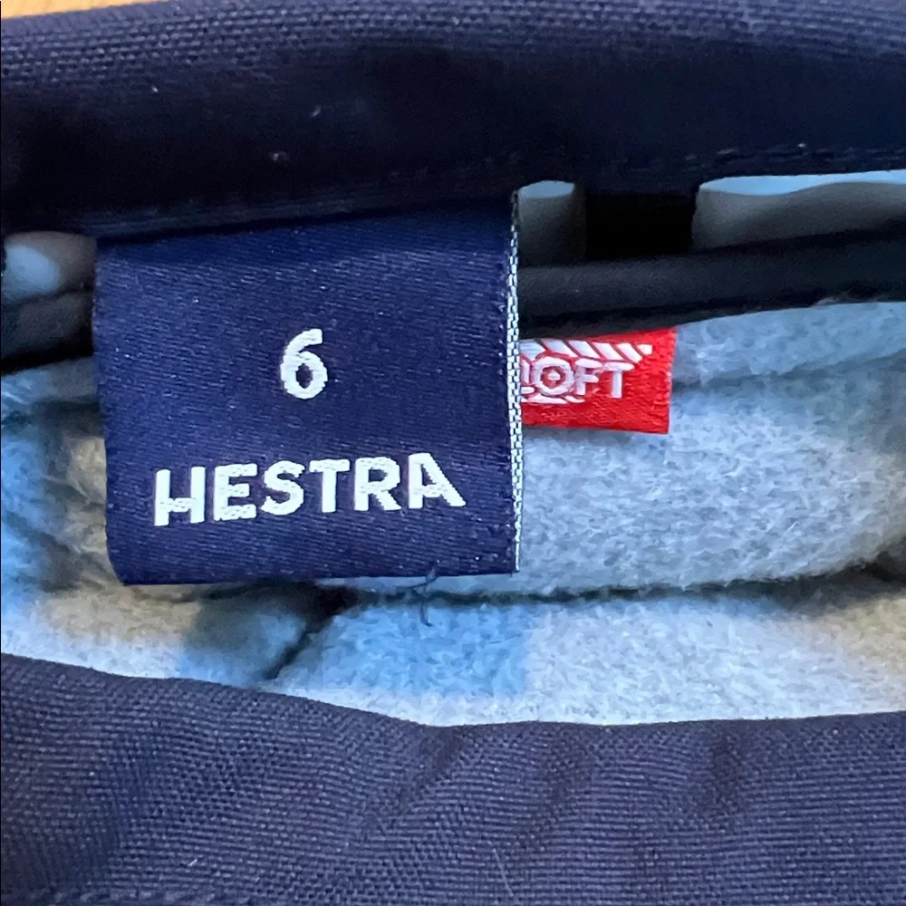Hestra Helicopter Ski Junior Kids' Navy and Cream Leather Mittens. Size 6